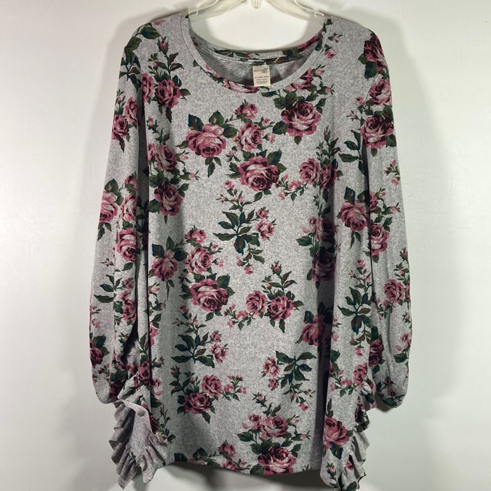 Terra & Sky Long Sleeve Floral Soft Polyester Top Size 1X